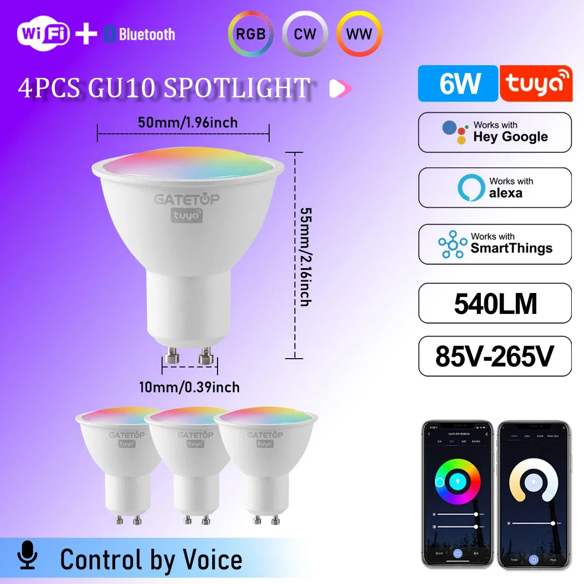 1-10PCS Tuya WiFi GU10 LED Spotlight Smart Light Bulb Dimmable 1-100% Lamps Smart Life App Control Works with Alexa Google Deals 4 U  Smart Home Gadget Deals 4 U