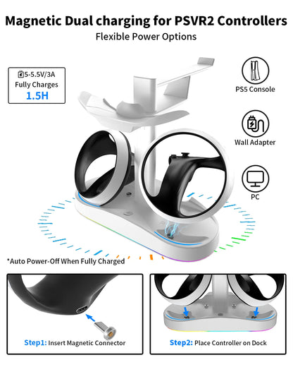 Controller Charging Dock for PS5 VR2 Charging Station with VR Headset Holder Display Stand PS VR2 Controller Charger for PSVR2