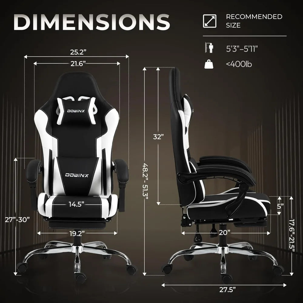 Ergonomic Gaming Chair with Footrest, Massage Lumbar Support, Adjustable Height & Headrest Pillow, Customized Deals 4 U   Deals 4 U