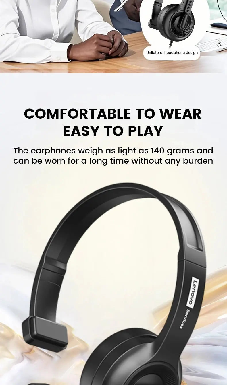 Lenovo E06 Single Ear Wired Headphone With Microphone Stereo Effect Business Meeting Office HD Call Scalable Gaming Headsets Deals 4 U  Gaming Accessories Deals 4 U