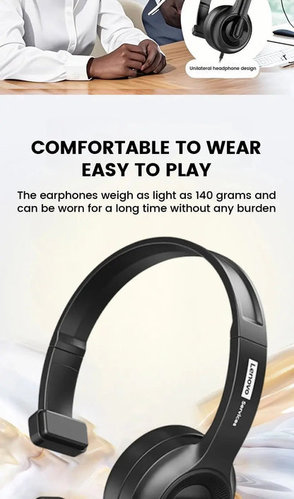 Lenovo E06 Single Ear Wired Headphone With Microphone Stereo Effect Business Meeting Office HD Call Scalable Gaming Headsets Deals 4 U  Gaming Accessories Deals 4 U