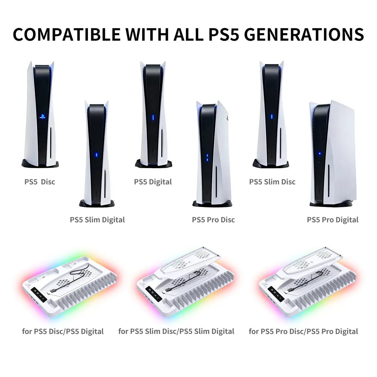 GAMINJA P58 Cooling Stand For PS5 RGB Charging Base Dual-Controller Charging Station Dual-Controller Charger For PS5 Accessories Deals 4 U  Console Accessories Deals 4 U