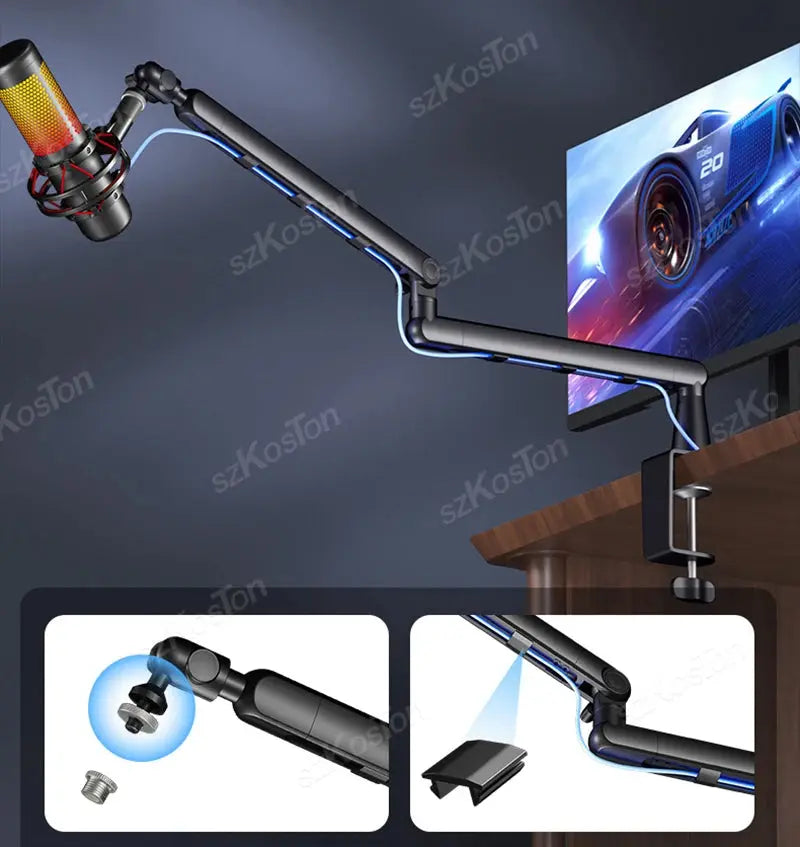 Professional Studio Low Profile Mic Arm with Extended Riser Cable Management Adjustable Microphone Stand for SM7B MV7 AM8 K688 Deals 4 U  Streaming Equipment Deals 4 U