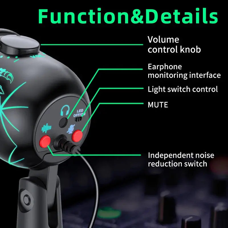 Gaming Microphone USB Microphone for PC Condenser Podcast Mic for Studio Recording with Headphone Jack, Led, Noise Cancellation Deals 4 U  Streaming Equipment Deals 4 U