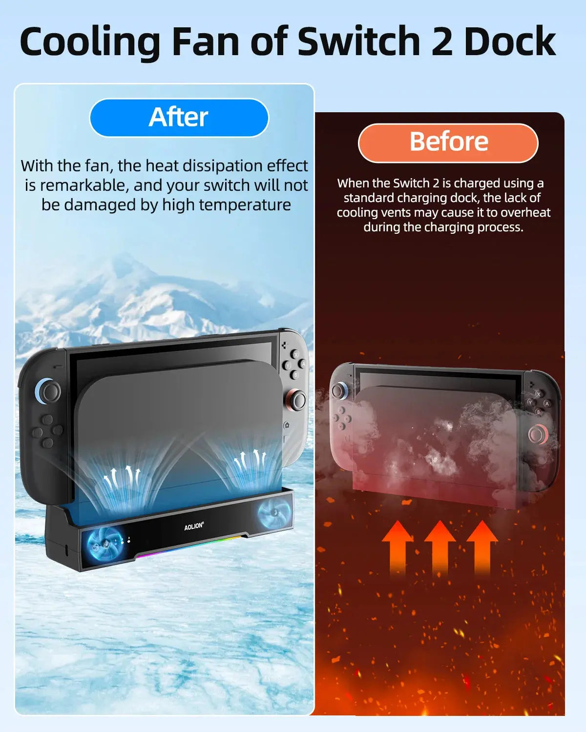 Aolion For Switch 2 Dock RGB Cooling Fan Portable HUB Expansion base Wall Mount With NGC For Switch 2 Accessories Deals 4 U  Console Accessories Deals 4 U