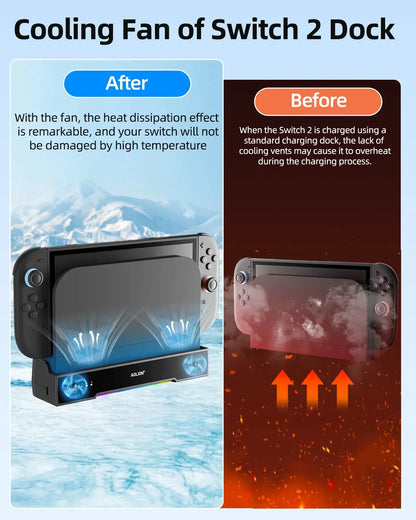 Aolion For Switch 2 Dock RGB Cooling Fan Portable HUB Expansion base Wall Mount With NGC For Switch 2 Accessories Deals 4 U  Console Accessories Deals 4 U