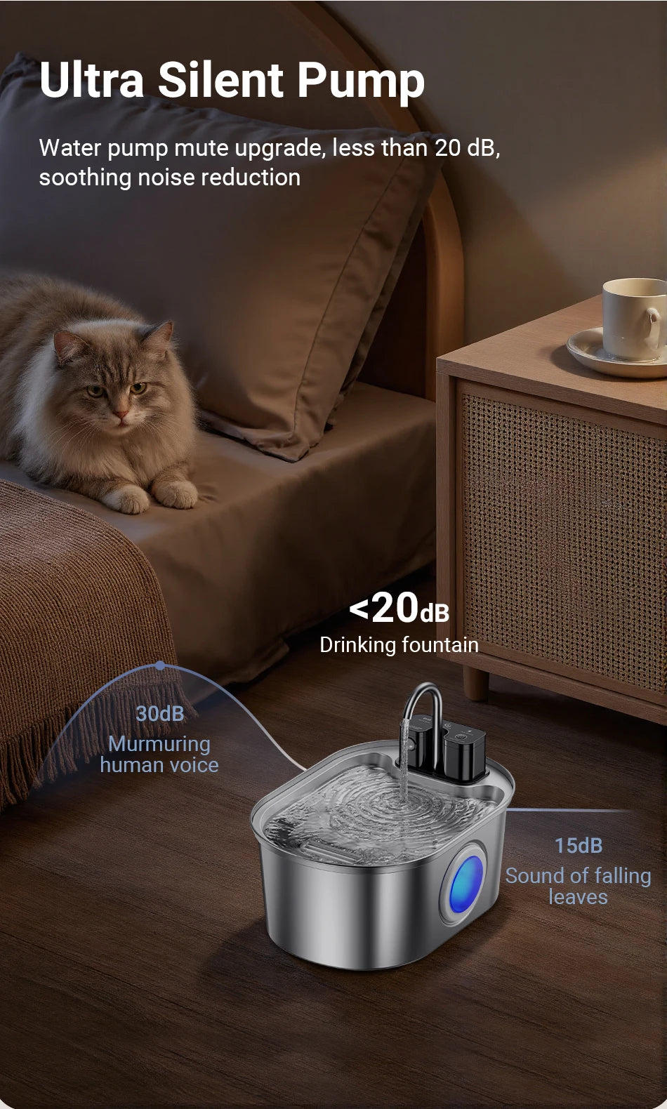 ROJECO 3.2L Stainless Steel Cat Water Fountain Wireless Sensor Smart Automatic Dog Water Dispenser Drinking Fountain 4000mAh Deals 4 U   Deals 4 U