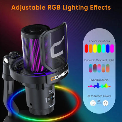 COMICA Uni Pro Wireless USB Gaming Microphone for PC Laptop Smartphone Noise Cancellation Condenser Mic with RGB Lights Deals 4 U  Streaming Equipment Deals 4 U
