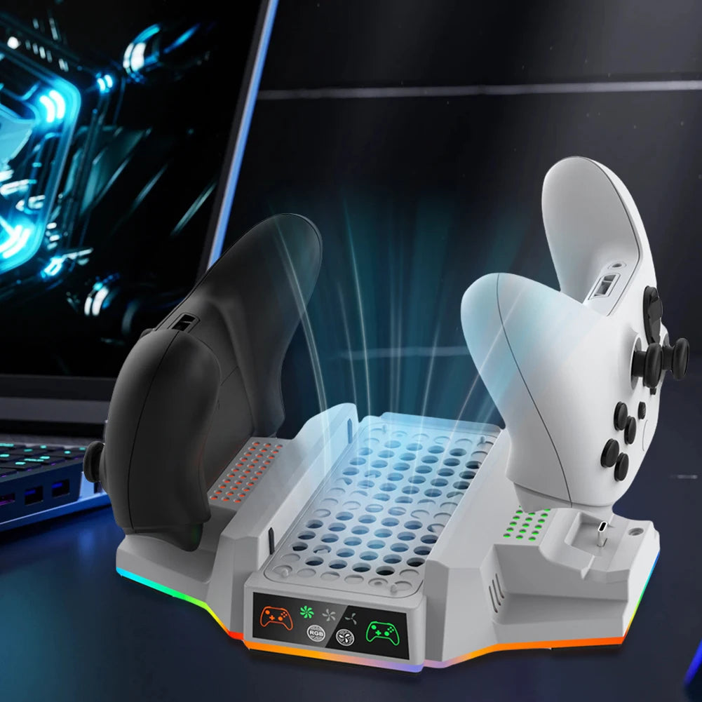 RGB Cooling Stand Charging Station Dock with USB 2.0 Port Cooling Fan & Charging Stand for Xbox Series X Console & Controller
