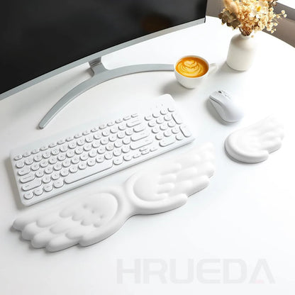 Mousepad Ergonomic Angel Keyboard Wrist Rest and Mouse Pad Set Reduce Wrist Pain for Office and Gaming Use Angel Wing, Memory Fo