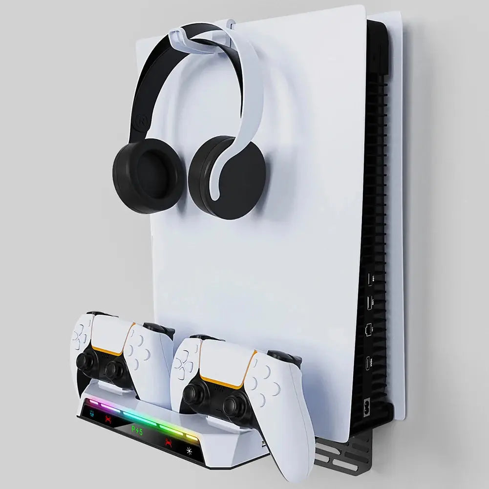 For PS5/PS5 Slim Wall Mount Kit With Dual Controller Charging Station Controller Headset Holder For Playstation 5 Accessories Deals 4 U  Console Accessories Deals 4 U