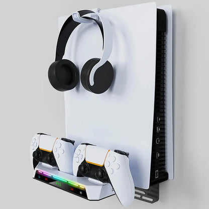 For PS5/PS5 Slim Wall Mount Kit With Dual Controller Charging Station Controller Headset Holder For Playstation 5 Accessories Deals 4 U  Console Accessories Deals 4 U