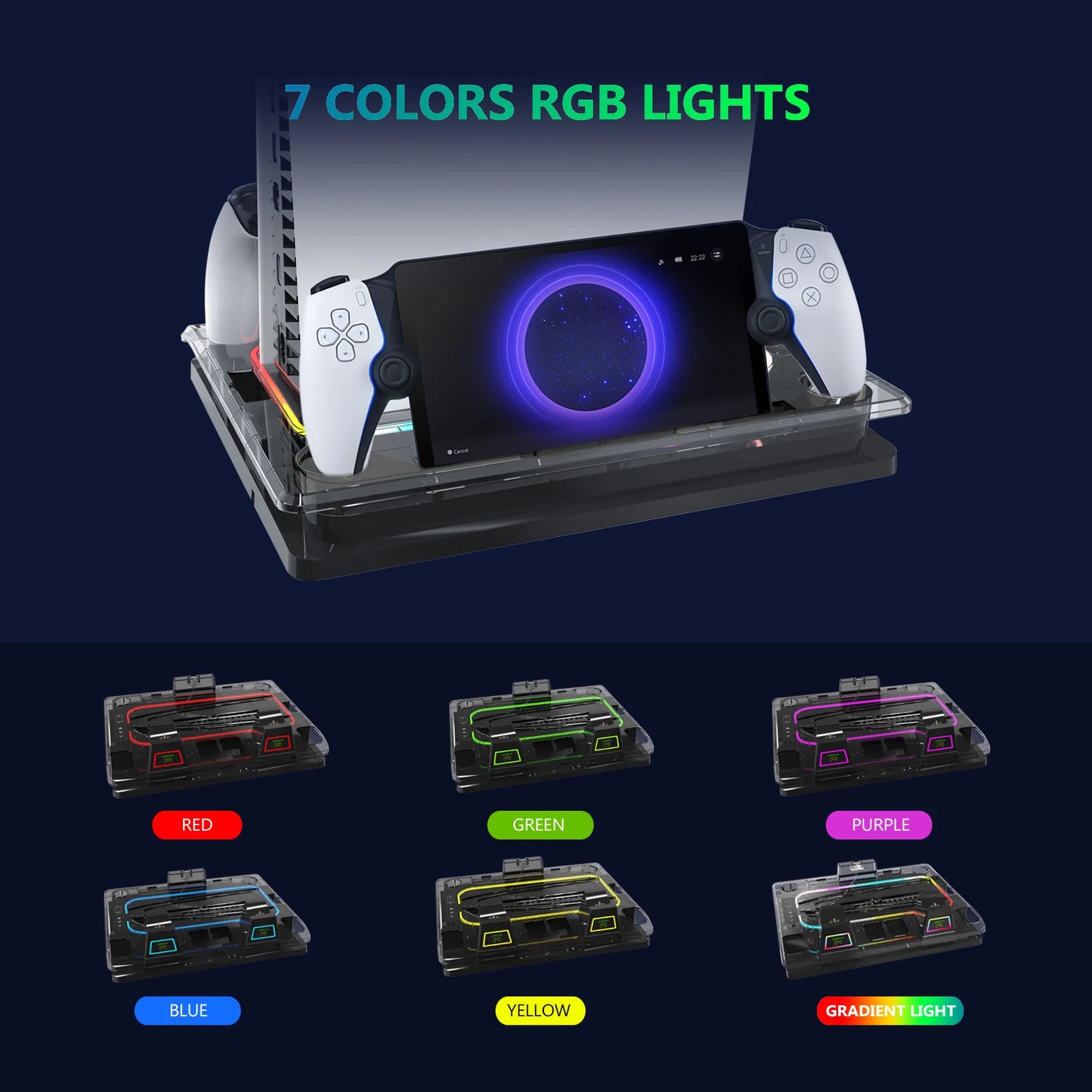 GAMINJA P53 RGB Multi-Function Cooling Base For PS5slim PS5 Controller Charger And For PS Portal Remote Player Magnetic Charger