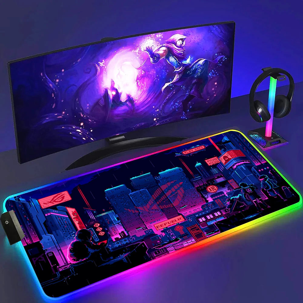 ROG ASUS Mouse Pad RGB Gamer Desk Mat Led Back Light Mousepad Setup Gaming Accessories Deskmat Big Colorful Mousepepad Backlight