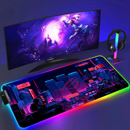 ROG ASUS Mouse Pad RGB Gamer Desk Mat Led Back Light Mousepad Setup Gaming Accessories Deskmat Big Colorful Mousepepad Backlight