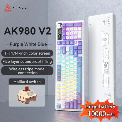 AJAZZ AK980 V2 PRO 98% Gasket Mechanical Keyboard, Hot-Swappable, 10000mAh, TFT Screen & Knob, 8K Polling Rate, RGB Backlit