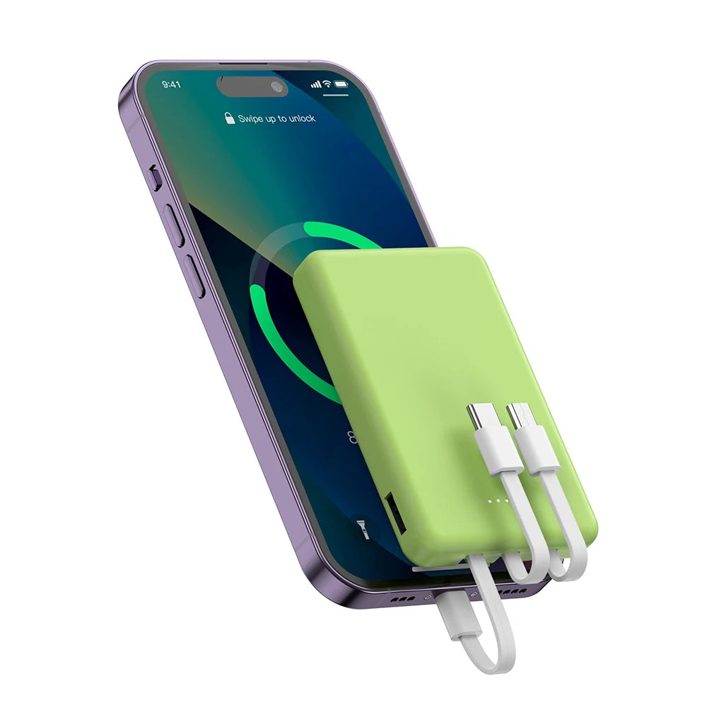 Mini 5000mAh Portable Power Bank With Built-in LED Digital Display, 1 USB-A Port and 3 Integrated Charging Cords, Ultra Compact External Battery Pack, Support Multiple Devices Simultaneous Charging Compatible With  Android Sm Deals 4 U   Deals 4 U
