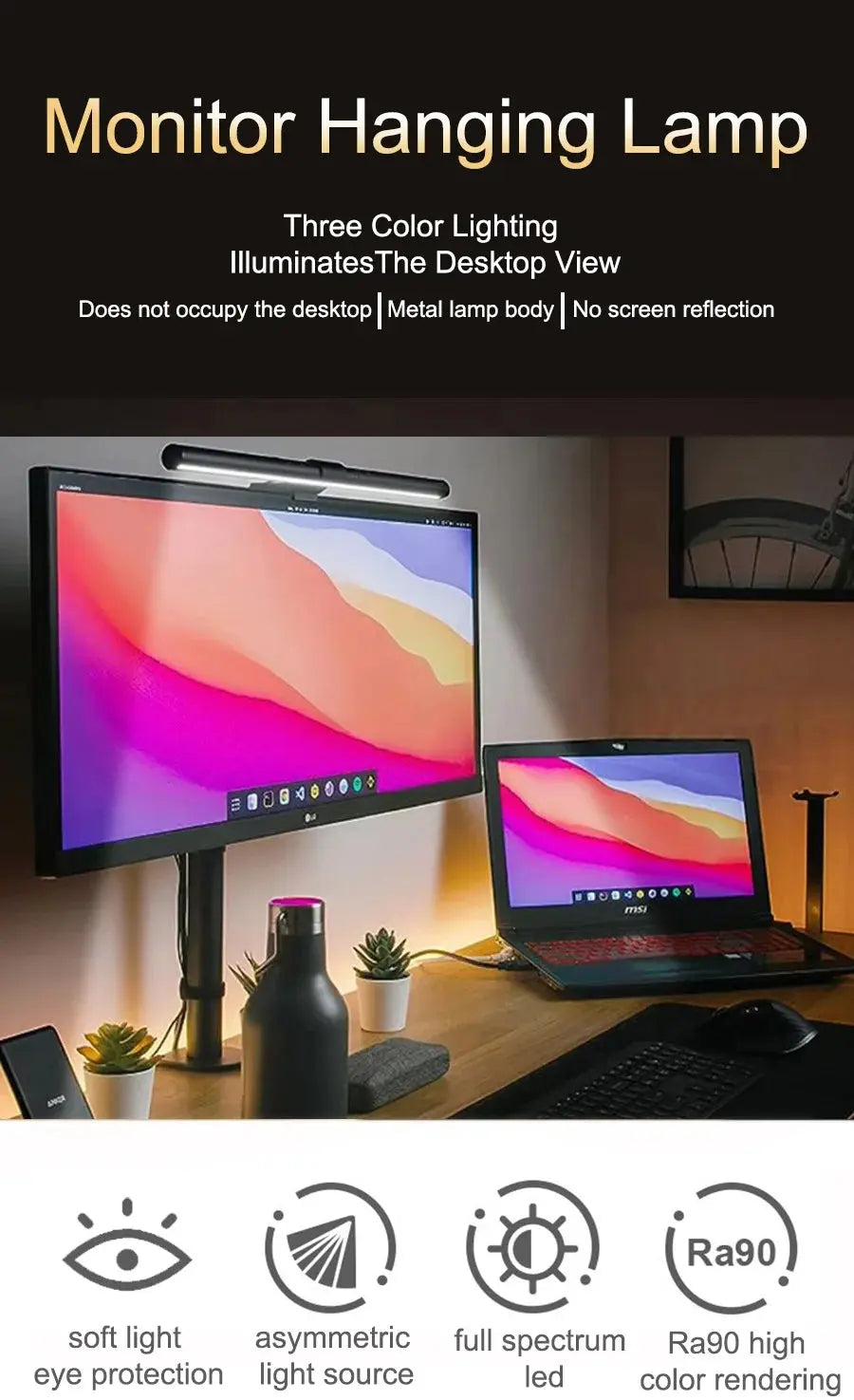 LED Desk Lamp Monitor Light Bar Eye-Care Stepless Table Lamp Dimming Lighting Computer Monitor Screen Light Bar for Work Gaming Deals 4 U  RGB Hexagon Wall Lights Deals 4 U