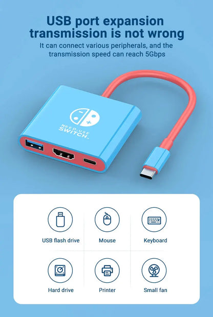 3 In 1 USB C HUB Type C to HDMI 4K with PD 100W Fast Charging USB 3.0 Docking Station for Switch MacBook Laptop Computer Phone Deals 4 U  Console Accessories Deals 4 U