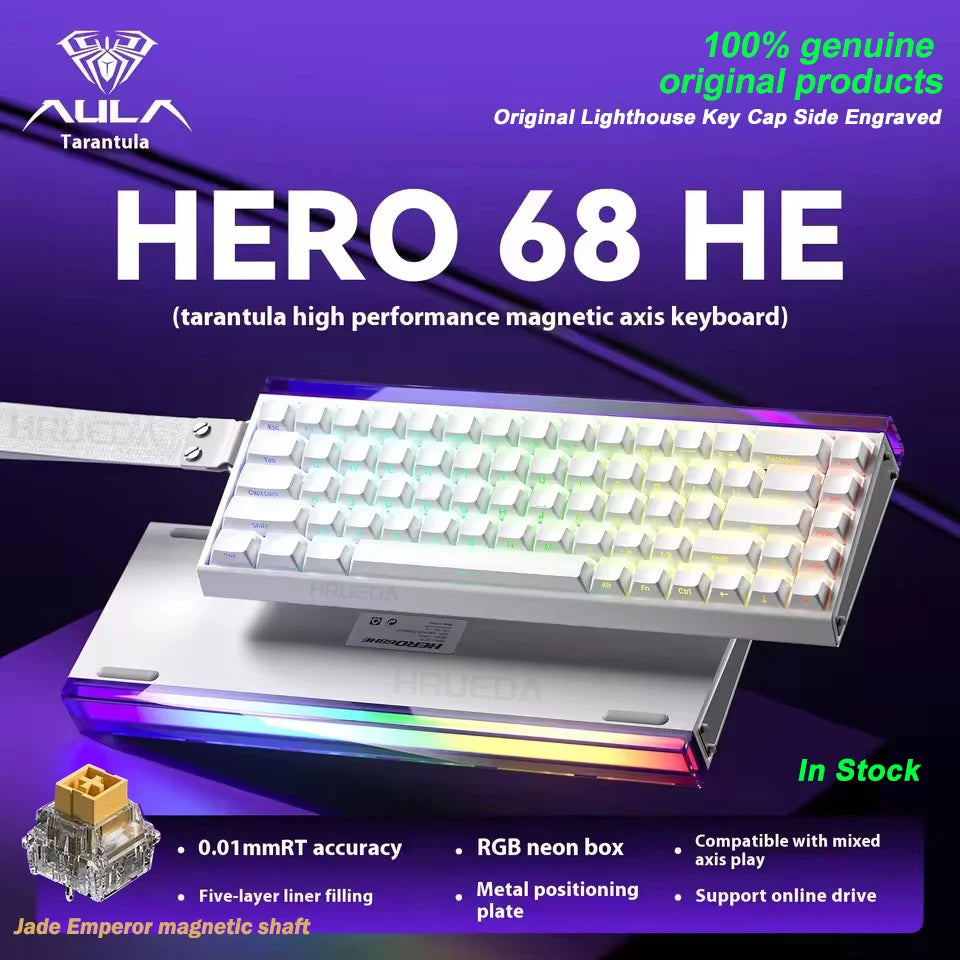 AULA HERO 68HE Magnetic Switch Gaming Keyboard RT0.01 E-sports Customize RGB Wired Mechanical Keyboard Ergonomics Accessories