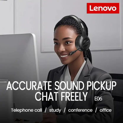 Lenovo E06 Single Ear Wired Headphone With Microphone Stereo Effect Business Meeting Office HD Call Scalable Gaming Headsets Deals 4 U  Gaming Accessories Deals 4 U