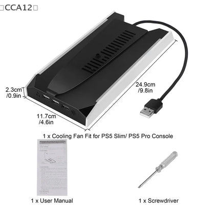 For PS5 Slim/PS5 Pro Vertical Cooling Stand Base RGB VR Headset Controller Charger Dock Station W/ 3-Speed Cooling Fan For PS5