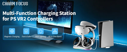 Controller Charging Dock for PS5 VR2 Charging Station with VR Headset Holder Display Stand PS VR2 Controller Charger for PSVR2