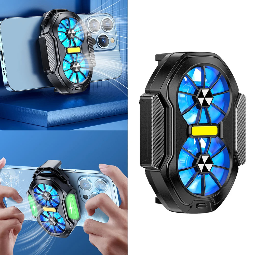 Dual Fan Mobile Phone Cooler Plug-in/Rechargeable Phone Cooler Air Cooling Type-C with Blue Light for Android Smartphones iPhone Deals 4 U   Deals 4 U