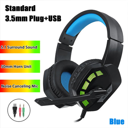 7.1 Stereo Wired LED Gaming Headset For PS4 Gamer Headphone with Mic Noise Cancel PC Computer Over Ear PC Laptop Tablet Earphone