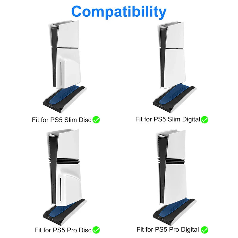 For PS5 Slim/PS5 Pro Vertical Cooling Stand Base RGB VR Headset Controller Charger Dock Station W/ 3-Speed Cooling Fan For PS5