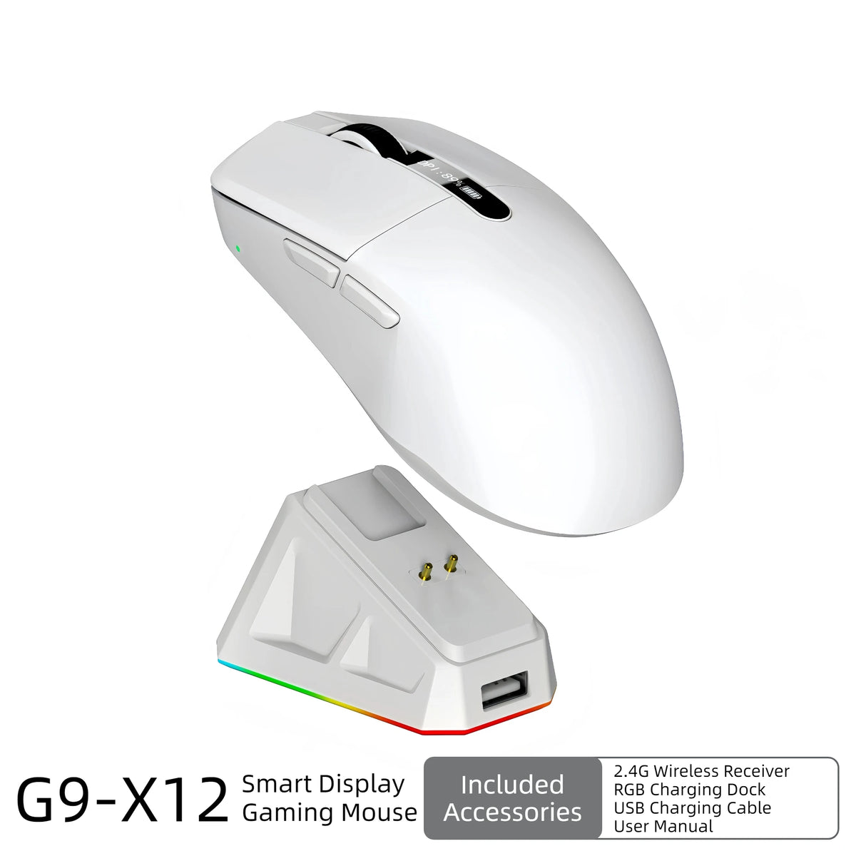 Ultra Light Gaming Mouse Wireless 59g 12000DPI 3-Mode Connection PAW3311 Sensor RGB Base Station Smart Display Professional Mouse Gamer