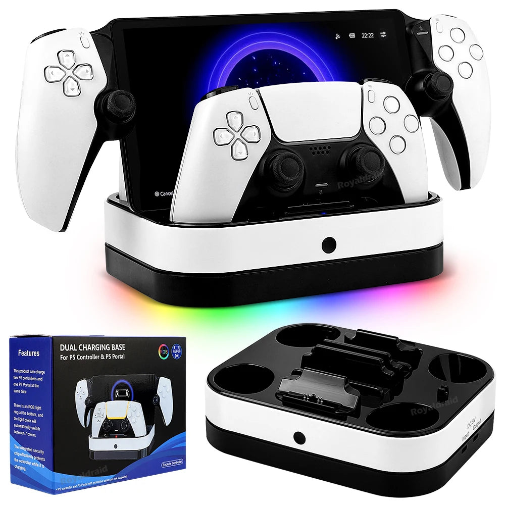 NEW For PS5 Controller Charger Stand LED Indicator & RGB Light Dual Charging Dock for PS5 Controller & PS Portal Games Accessori