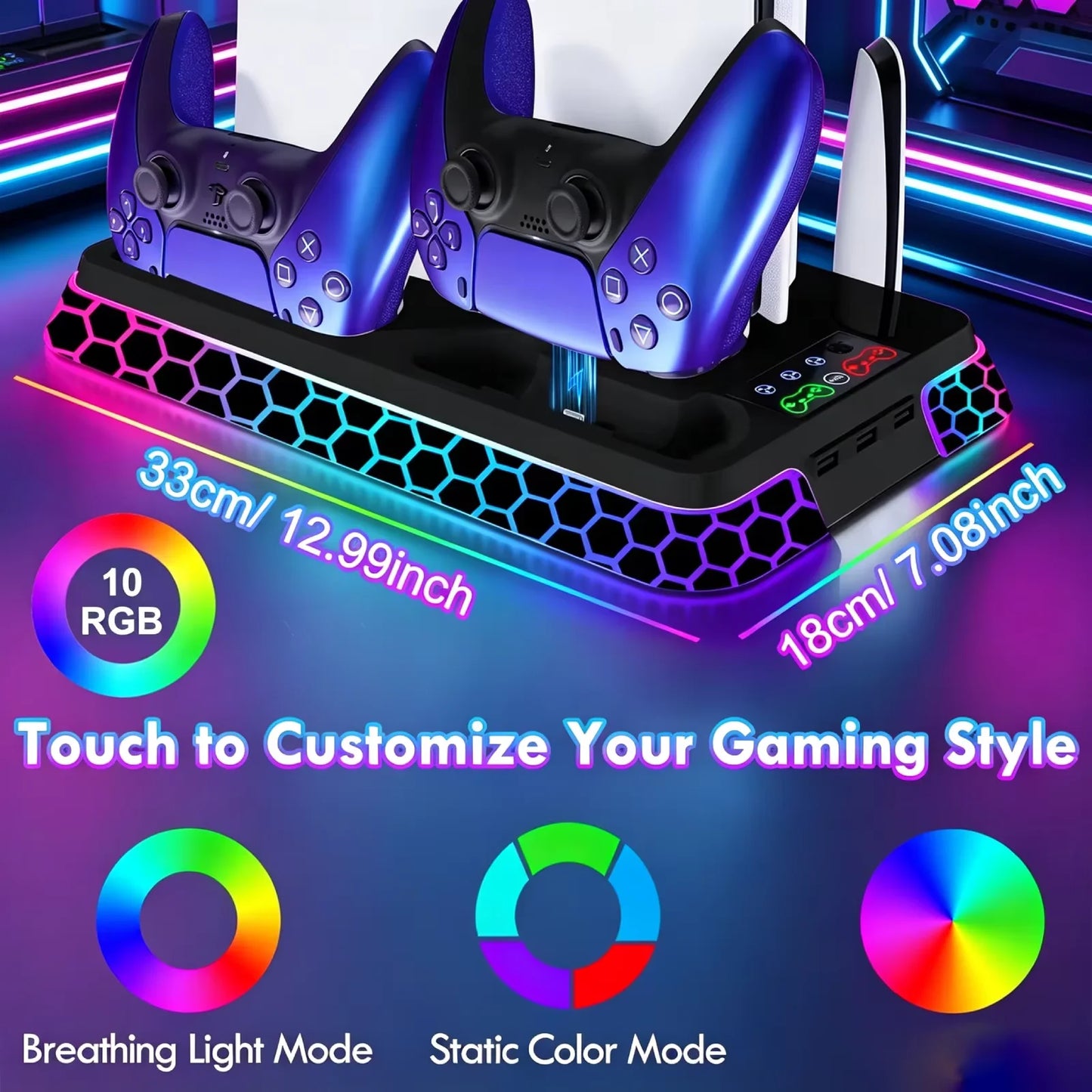 For PS5/PS5 Slim/PS5 Pro All-in-One Cooling Stand Base Model with RGB Lighting Effects Storage Function game Controller base