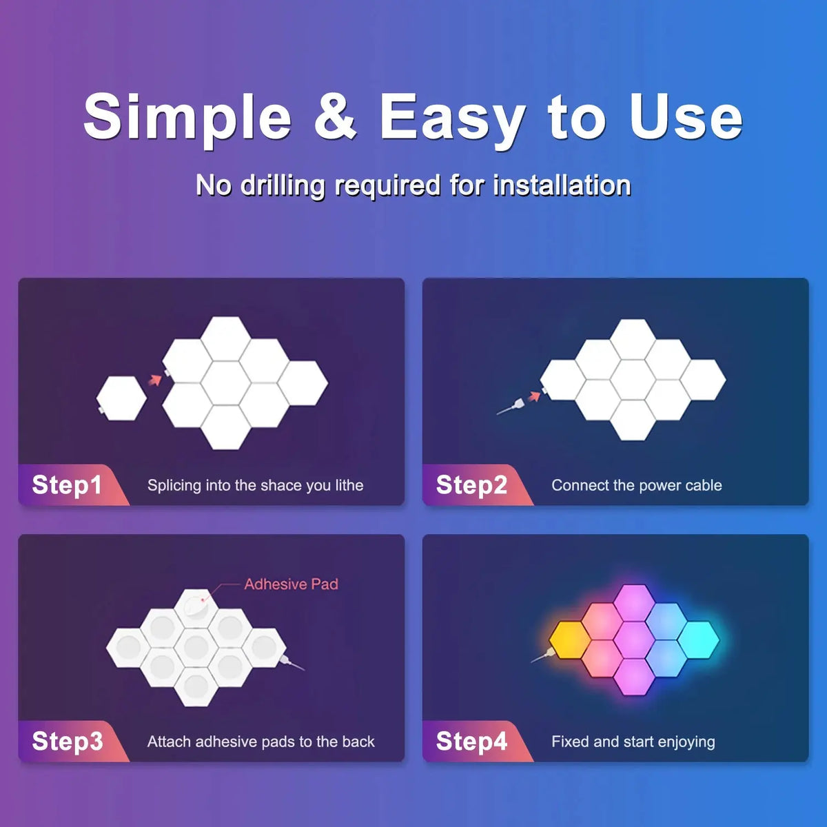 8/12/20 PCS Smart Hexagon Wall Light Color Changing Ambient Hexagonal Lights Night DIY Music Sync MeRGBW APP Games Room Bedroom Deals 4 U  RGB Hexagon Wall Lights Deals 4 U