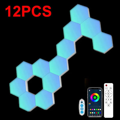 RGB LED Hexagon Light Bluetooth Indoor Wall Light APP Remote Control Night Light Computer Game Room Decoration Bedroom Bedside Deals 4 U  RGB Hexagon Wall Lights Deals 4 U