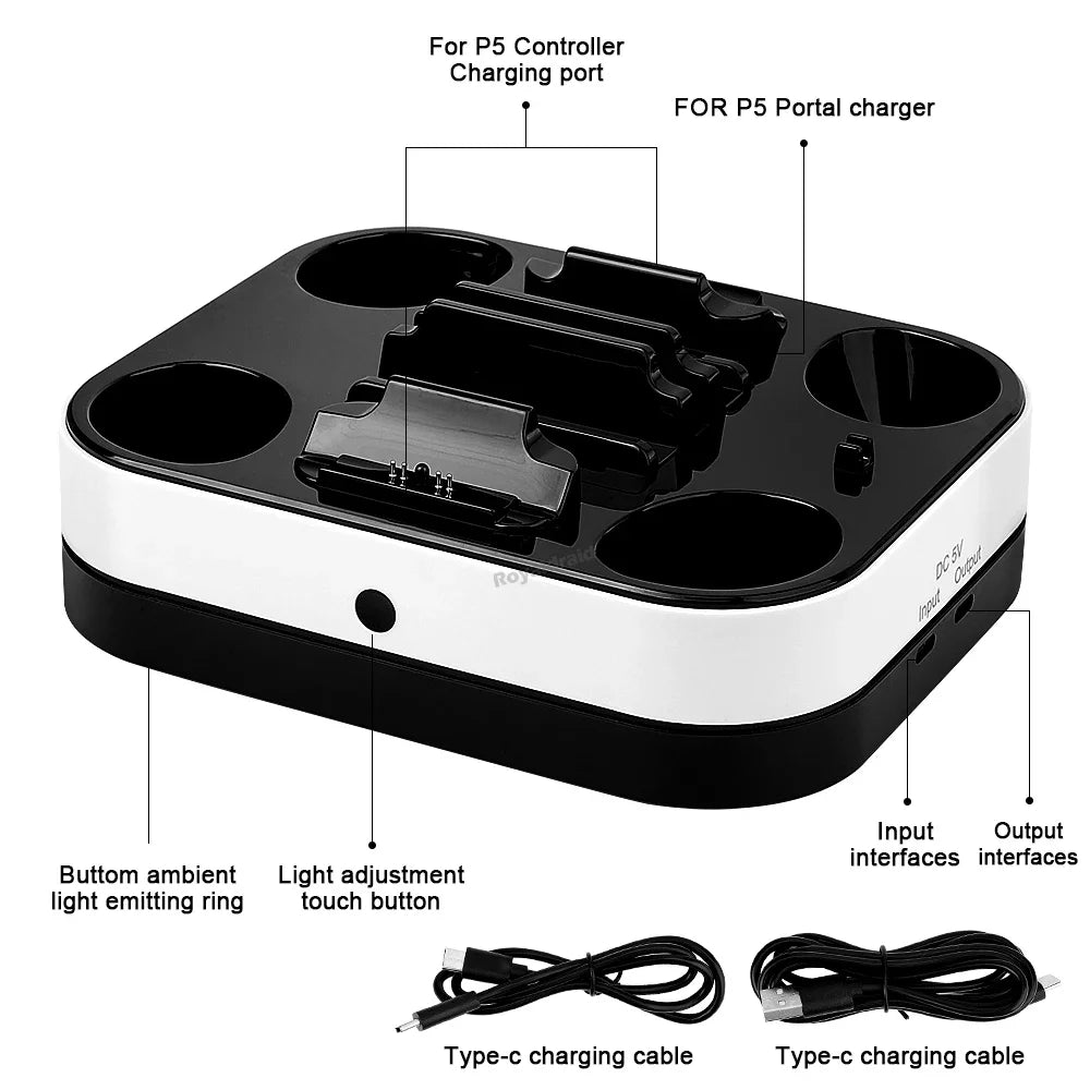 NEW For PS5 Controller Charger Stand LED Indicator & RGB Light Dual Charging Dock for PS5 Controller & PS Portal Games Accessori