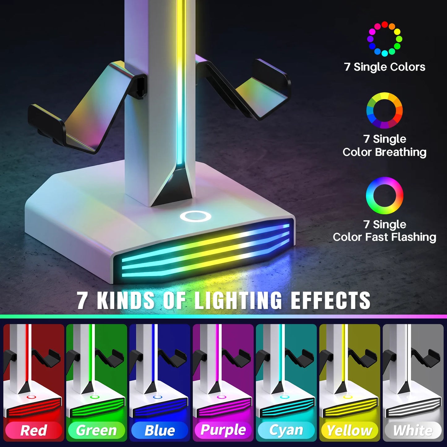 RGB Game Controller Holder Rack with 7 Light Modes, Headphone Stand 2 USB Charging and 1 Type-C for PS5/PS4/Xbox/Switch Pro