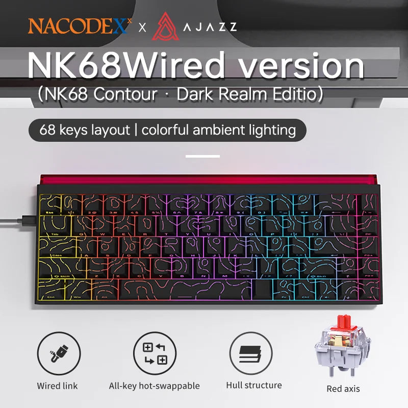Mechanical Keyboard AJAZZ NK68 68-key hot-swappable gaming keyboard with RGB backlit keys ergonomic design and USB wired