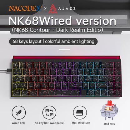 Mechanical Keyboard AJAZZ NK68 68-key hot-swappable gaming keyboard with RGB backlit keys ergonomic design and USB wired