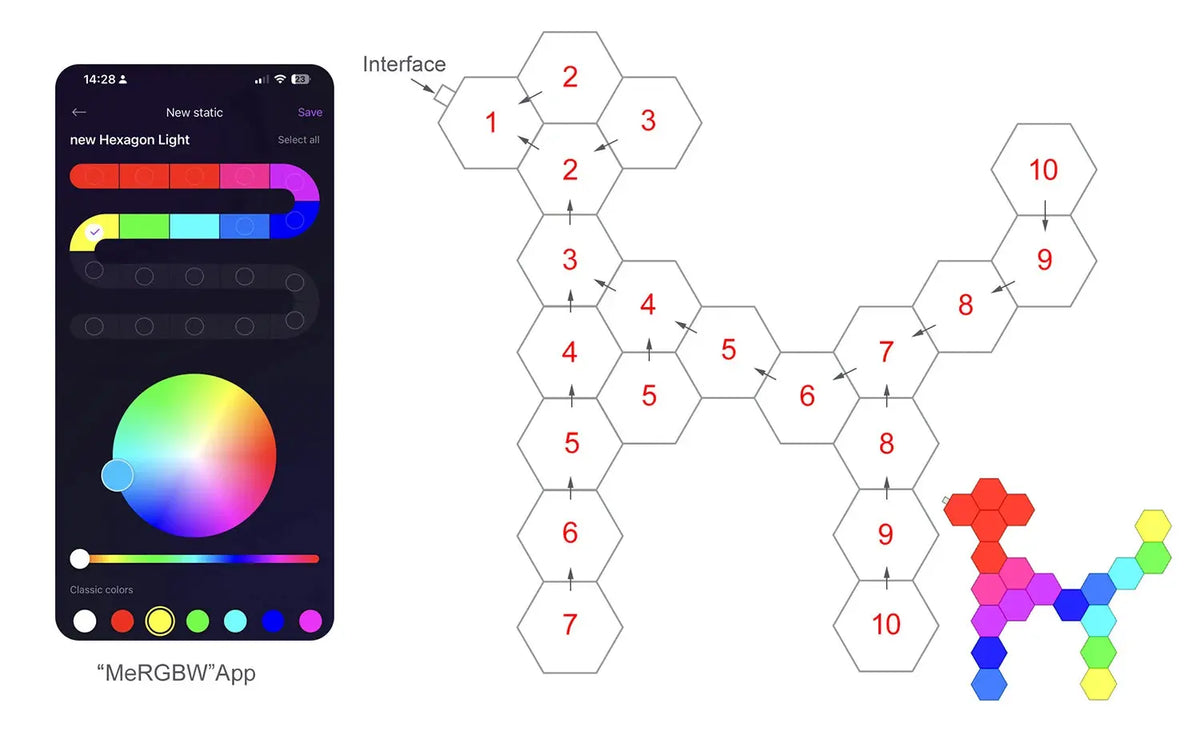 8/12/20 PCS Smart Hexagon Wall Light Color Changing Ambient Hexagonal Lights Night DIY Music Sync MeRGBW APP Games Room Bedroom Deals 4 U  RGB Hexagon Wall Lights Deals 4 U
