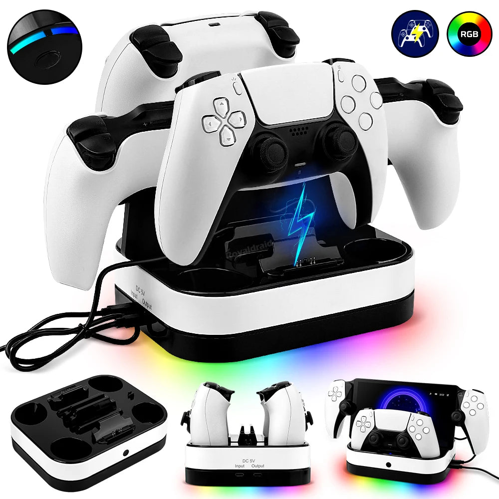 NEW For PS5 Controller Charger Stand LED Indicator & RGB Light Dual Charging Dock for PS5 Controller & PS Portal Games Accessori