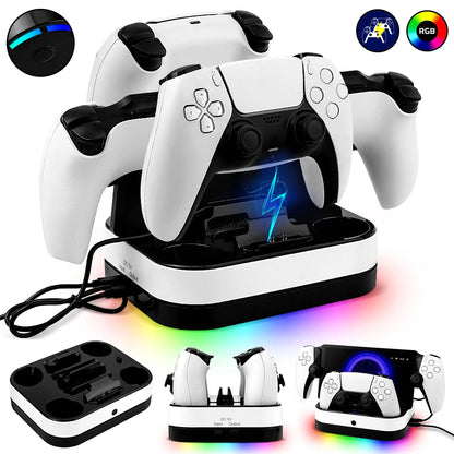 NEW For PS5 Controller Charger Stand LED Indicator & RGB Light Dual Charging Dock for PS5 Controller & PS Portal Games Accessori